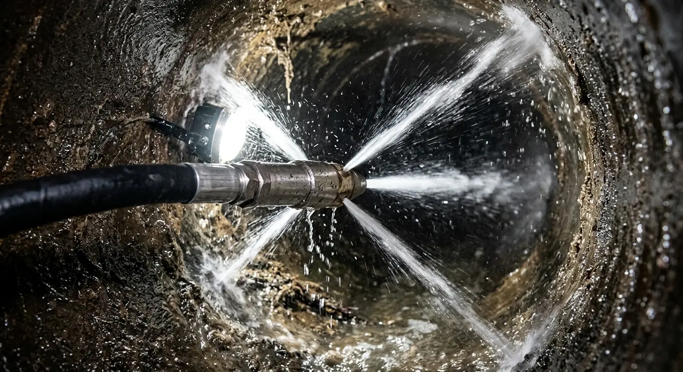 High-pressure hydro jetting nozzle cleaning sewer pipe for Storm Drain Cleaning in Lochearn